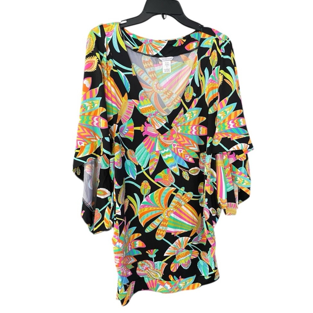 Trina Turk Tahitian Floral Stretch Jersey Cover Up Tunic Dress Large tropical - Picture 3 of 6